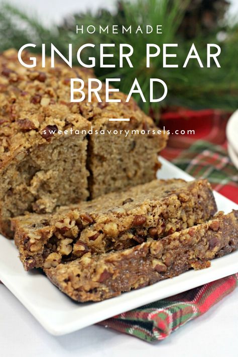 The sweet taste of fresh pear compliments the bold flavor of ginger perfectly in this soft and moist homemade Ginger Pear Bread recipe. #recipes #homemadebread Pear Dessert Recipes, Pear Bread, Ginger Pear, Bread Quick, Pear Dessert, Homemade Bread Recipes Easy, Homemade Bread Easy, Fruit Bread, Pear Recipes