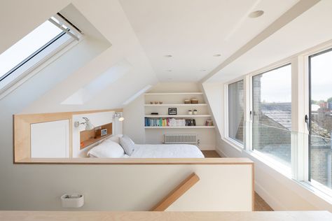 Modern Loft Conversion, Loft Bedroom Lighting, Terrace House Loft Conversion, Loft Conversion Two Bedrooms, Loft Conversion With Dormer, House With Loft Bedroom, Dorma Loft Conversion, Dormer Interior, Small Terraced House Interior