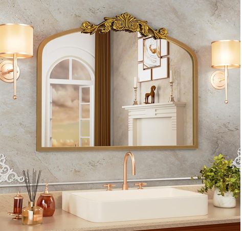 #mirror #decor #baroque #baroquemirror #style #cozyhome #apartmentdecor Gold Antique Mirror, Vintage Bathroom Mirror, Vintage Bathroom Mirrors, Gold Arch Mirror, Baroque Mirror, Mantle Mirror, Mirror For Wall, Black Mirror Frame, Vintage Mirror Wall