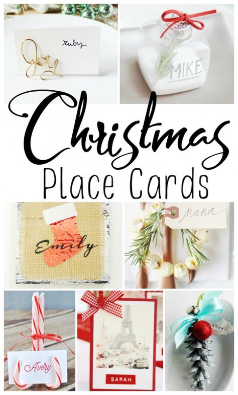 Here are 20 DIY and printable Holiday and  Christmas Table Place Card Ideas to inspire you as you create place settings for all of your guests. Ornament Table Cards, Christmas Place Cards Ideas, Place Cards For Christmas Table, Christmas Name Cards Place Settings, Place Card Ideas Christmas, Table Place Cards Christmas, Xmas Place Settings, Christmas Placecards Ideas, Christmas Table Gifts Favors Ideas