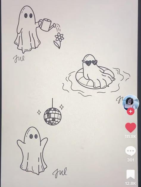 Ghost Holding Heart Balloon Tattoo, Ghost With Glasses Tattoo, Spooky Line Drawing, Ghost Riding A Skateboard Tattoo, Disco Ghost Tattoo, Ghost With Wine Glass Tattoo, Ghost Tattoos Simple, Ghost Line Art, Ghost Flash Tattoo