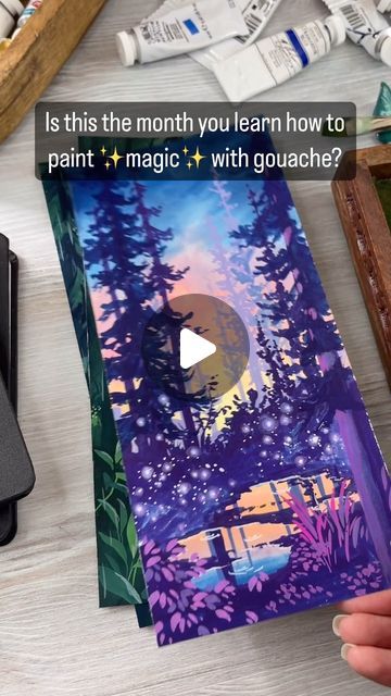 Ruth Wilshaw on Instagram: "This month’s theme for the Get Gouachey tutorials is The Rainy Forest 🌲🌲 It’s full of some of my favorite things: moodiness, rain drops and puddles ✨🦉 . . #gouache #getgouachey #moderngouache #gouachelandscape #landscapepainting #gouachepainting" Ruth Wilshaw, Rainy Forest, Nature Inspired Painting, Gouache Tutorial, Forest Aesthetic, Forest Painting, Nature Drawing, Nature Paintings, Gouache Painting