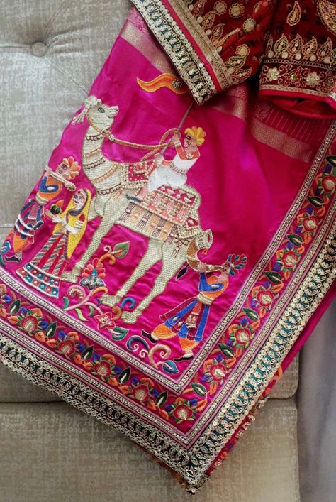 Pinterest: @pawank90 Rajasthani Embroidery, 100 Crochet Stitches, Gold Work Embroidery, Floral Print Sarees, Kurti Embroidery Design, Saree Designs Party Wear, Fashion Top Outfits, Handmade Embroidery Designs, Indian Bridal Outfits