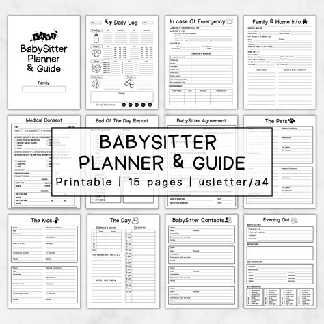 Babysitting Binder For Babysitter, In Home Babysitting, Babysitting Binder Printables, Babysitting Pay Rate, Babysitter Binder Free Printable, Babysitting Sheets, Nanny Binder Printables, Nanny Binder Printables Free, Babysitting Log