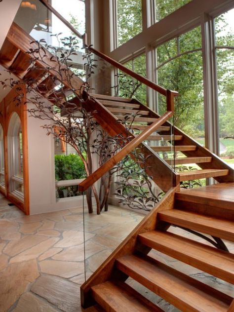 10 Simple, elegant and diverse wooden staircase design ideas سلالم حلزونية, Wooden Staircase Design, Rustic Staircase, Rustic Stairs, Wooden Staircase, Open Stairs, Glass Stairs, Open Staircase, Wood Staircase