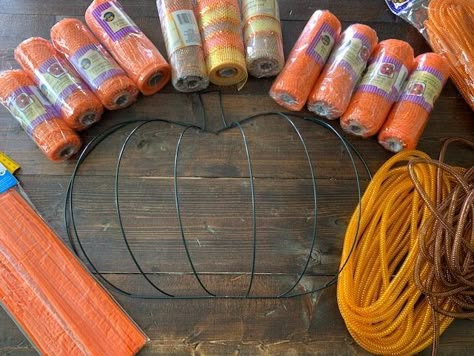 Pumpkin Mesh Wreath DIY Pumpkin Ribbon Wreath Diy, Pumpkin Wreaths For Front Door Deco Mesh, Wire Pumpkin Wreath Dollar Tree Ribbon, Tulle Pumpkin Wreath, Pumkin Decoration Ideas Wreath, How To Make A Pumpkin Wreath From Dollar Tree, Halloween Pumpkin Wreath Diy, Deco Mesh Pumpkin Wreaths Diy, Pumpkin Wreath Diy Mesh Ribbon