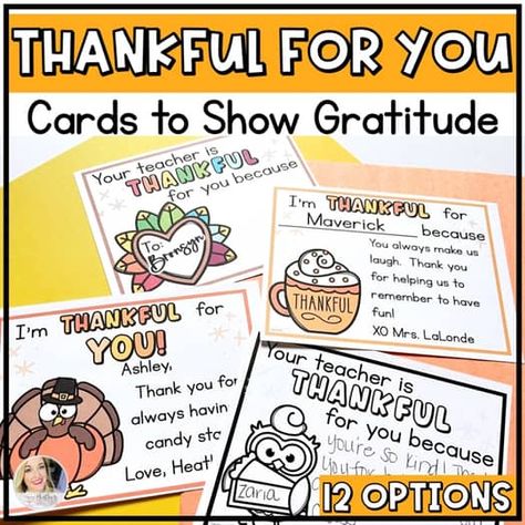 Teaching With Coffee and Mascara | Teachers Pay Teachers November Themes, Thankful Cards, Cards For Thanksgiving, Thanksgiving Note, Heart Sayings, Teachers Thanksgiving, Notes To Parents, Thanksgiving Wishes, Show Gratitude