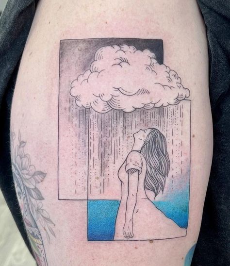 Rain Related Tattoo, Standing In The Rain Tattoo, Rain Lover Tattoos, Rain Tattoo Ideas Storms, Rain Inspired Tattoos, Dance In The Rain Tattoo, Dancing In The Rain Tattoo, Rain Tattoos, Rain Tattoo Ideas