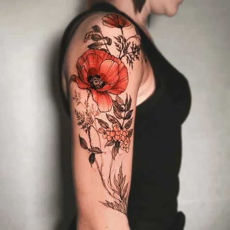 205+ Prettiest Poppy Tattoo Ideas (2024) - TattoosBoyGirl Wildflowers Tattoo, Poppy Flower Tattoo, Poppy Tattoo, Poppies Tattoo, Floral Tattoo Sleeve, Collar Bone Tattoo, Celtic Tattoos, Line Art Tattoos, Memorial Tattoos