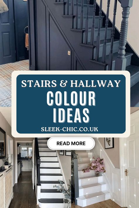 As far as stair covering options are concerned, painted stairs are by far one of the most affordable ways to elevate your treads, and introduce some colour and personality into your hallway. Not convinced? We’re put together 13 of the best painted stairs ideas that might just change your opinion of them… Hallway And Stairs Ideas Paint Colors, Stairwell Paint Colors, Stairway Paint Colors, Stairway Paint Ideas, Hallway And Stairs Ideas, Hallway Stairs Ideas, Painted Stairs Ideas, Hallway Colour Ideas, Stairs And Hallway Ideas