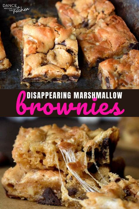 Disappearing Marshmallow Brownies, Marshmallow Deserts Recipe, Marshmallow Bars Recipes, Brownie Marshmallow Bars, Marshmallow Uses, Marshmallow Deserts, Marshmallow Blondies, Brownies With Marshmallow, Recipes Using Marshmallows