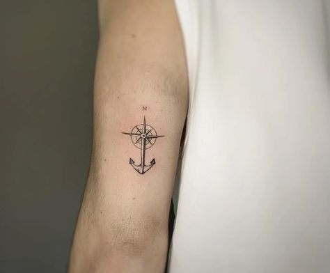 Compass And Anchor Tattoo, Anchor Tattoo Ideas, Anchor Compass Tattoo, Arrow Compass Tattoo, Anchor Tattoo Meaning, Viking Compass Tattoo, Nautical Compass Tattoo, Compass And Map Tattoo, Small Compass Tattoo