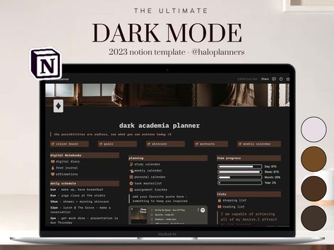 #Aesthetic_Notion_Setup #Notion_Template_Download #Notion_Template_For_Students #2023_Notion Dark Academia Notion, Academia Notion, 2023 Notion, Notion Dashboard Template, School Planner Template, Notion Setup, Study Process, Journal Calendar, Notion Dashboard