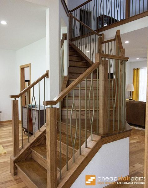 Modern Banisters And Railings, Staircase Update, Railing Spindles, Redecorate Room, Metal Stair Spindles, Stair Railing Makeover, Custom Staircase, Wood Spindles, Metal Staircase