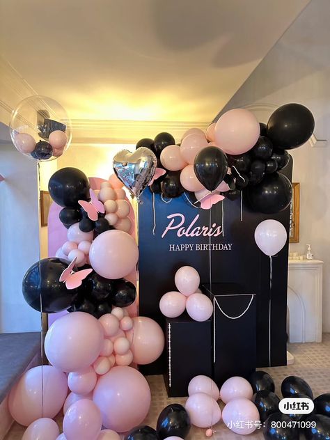 Black White Pink Decorations Party, Pink Black And White Decorations, Pink Silver Black Party Decorations, Black White And Pink Birthday Decor, Black And Pink Graduation Party, Black And Pink Balloons Decoration, Black And Pink Decorations Party, Black And Pink Theme Party, Pink Black And Silver Party Decor