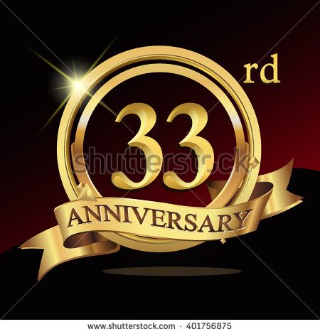 33rd golden anniversary logo, 33 years anniversary celebration with ring and ribbon. - stock vector 35 Year Anniversary, 50th Golden Anniversary, 60 Year Anniversary, 11 Year Anniversary, 6 Year Anniversary, 19th Anniversary, 4 Year Anniversary, 30 Year Anniversary, 25 Year Anniversary