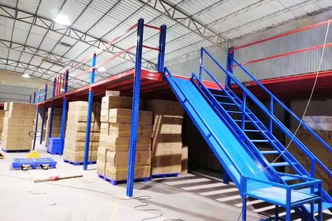 Shop Mezzanine Ideas, Scaffold Mezzanine, Scaffolding Mezzanine, Steel Mezzanine, Warehouse Office Design, Warehouse Organization, Warehouse Racking, Warehouse Layout, Scaffolding Design