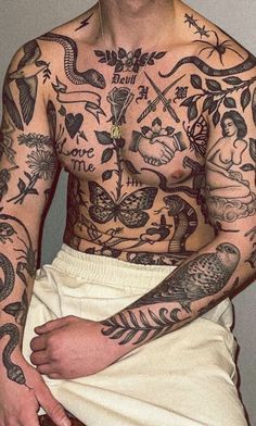 Sailor Chest Tattoo, Patch Work Sleeve Tattoo Men, Symmetrical Tattoo Men, Men S Tattoo Chest, Patchwork Chest Tattoo, Front Piece Tattoo, Traditional Tattoo Art Men, Old School Back Tattoo, Trapezius Tattoo