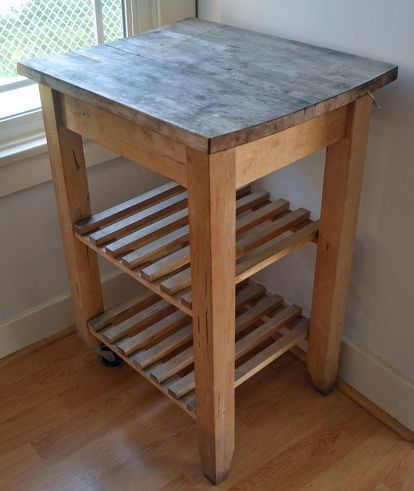 While working on a rental kitchen makeover, I needed to find a kitchen cart or island to add more counter space for food preparation. I considered buying a new a new island or building one from scratch but I opted instead to reuse an old kitchen cart instead. The kitchen cart It was in pretty bad shape but I knew I could bring it back to life, and also make it even better by customizing it to work with the new look of the kitchen. The existing casters were worn down and didn't wo… Ikea Kitchen Cart, Kitchen Makeover On A Budget, Diy Kitchen Makeover Ideas, Rental Kitchen Makeover, Kitchen Living Rooms, Galley Kitchen Ideas, Diy Kitchen Makeover, Luxury Kitchen Designs, Remodeling On A Budget