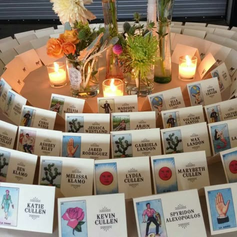 Loteria Seating Chart, Loteria Table Numbers, Mexican Folk Wedding, Wedding Loteria, Fall Mexican Wedding, Loteria Wedding, Frida Wedding, Hispanic Wedding, Marfa Wedding