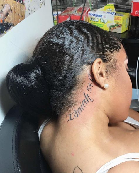 Isaiah Tattoo, Isaiah Bible, Small Neck Tattoos, Girl Neck Tattoos, Dragon Tattoo For Women, Neck Tattoos Women, Hand Tats, Hot Tattoos, Name Tattoo