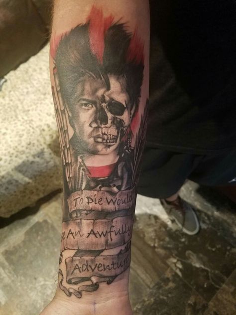 Rufio (Peter Pan) Tattoo! Rufio Tattoo, Rufio Hook, Lost Boys Tattoo, Pan Tattoo, Lost Boys Peter Pan, Peter Pan Tattoo, Hook Tattoos, Ink Therapy, Boy Tattoos