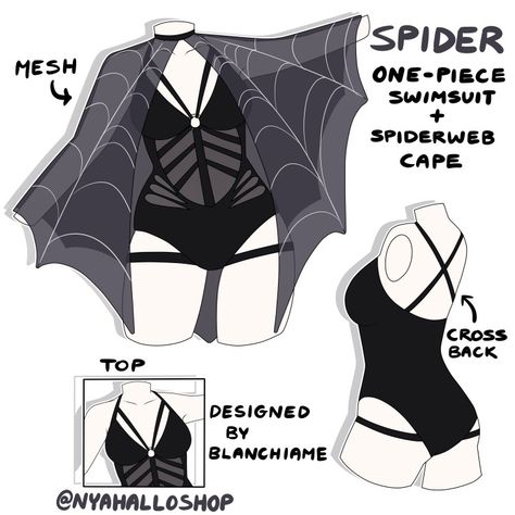 Spider Cosplay, Animated Clothes, Punk Style Outfits, Fashion Drawing Sketches, Dress Design Drawing, Clothing Design Sketches, Dress Design Sketches, Swimsuit Design, Whimsical Fashion