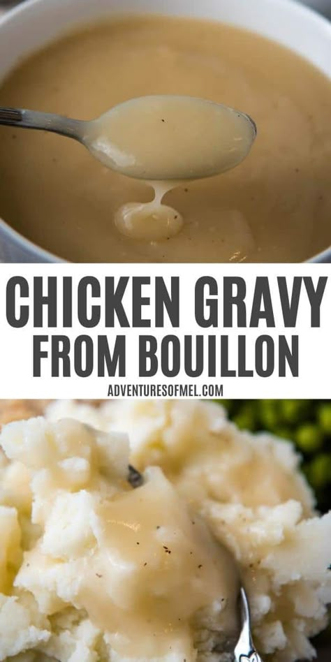 How to make delicious chicken gravy from bouillon, no drippings needed! You can make this easy gravy recipe last minute to go with dinner, and it only takes 6 simple ingredients you probably already have in your pantry! Gravy Recipe Chicken, Sauce Recipe For Chicken, Easy Chicken Gravy, Easy Homemade Gravy, Homemade Chicken Gravy, Rice Sauce, Brown Gravy Recipe, Homemade Gravy Recipe, Easy Gravy Recipe