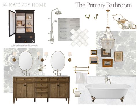 Cottage Bathroom Mood Board, European Inspired Bathroom, Primary Bathroom Mood Board, Bathroom Tile Mood Board, Master Bath Mood Board, Family Room Reveal, Bathroom Mood Board, Cottage Style Bathrooms, Laundry Room/mudroom