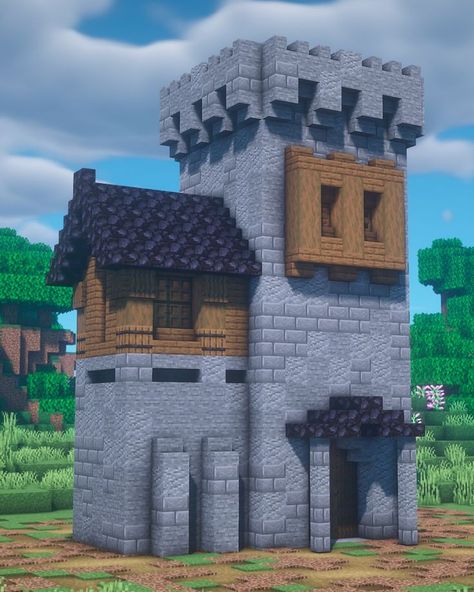 Medieval Tower(House) In Minecraft | FULL TUTORIAL IN MY CHANNEL Minecraft Tower Simple, Stone Tower Minecraft, Tower Ideas Minecraft, Minecraft Stone Brick House, Minecraft Gate House, Minecraft Tall House, Small Tower Minecraft, Simple Minecraft Castle, Medieval Tower Minecraft