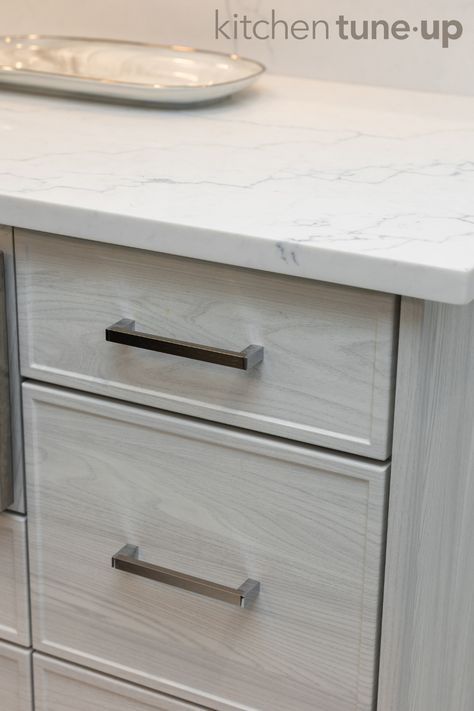 Grey Cabinet Stain, Light Grey Stained Kitchen Cabinets, Grey Stained Kitchen Cabinets Wood, Gray Stained Cabinets Oak, Kitchen Countertop Choices, Classic Grey Stained Cabinets, Gray Stained Kitchen Cabinets, Gray Stained Cabinets, Stained Wood Cabinets