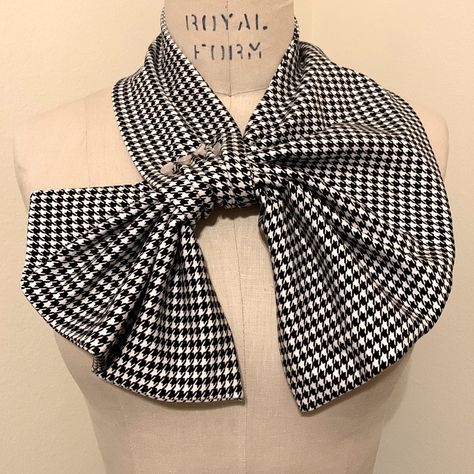 Vintage Design Newly Handmade Houndstooth Scarf Includes Vintage Buttons. Lined In Same Polyester Blend Fabric. Makes A Bow Like Design. Women Neck Tie, Houndstooth Scarf, Diy Fashion Scarf, Button Scarf, Boho Shawl, Checkered Scarf, Tie For Women, How To Wear A Scarf, Neck Accessories