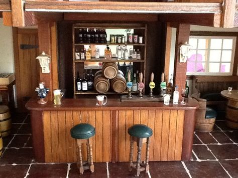 Miniature Cafe, Miniature Bar, Dolls House Shop, Pub Interior, Tiny Furniture, Bookcase Decor, Doll House Crafts, Local Furniture, Traditional English