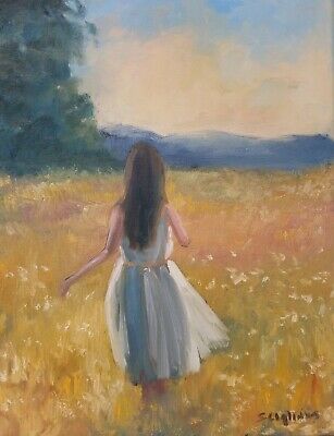 Flower Lady Painting, Field Drawing, Poppy Field Painting, Watercolor People, Farm Landscape, Oil Painting Woman, Grass Painting, Watercolor Woman, Girl Figure