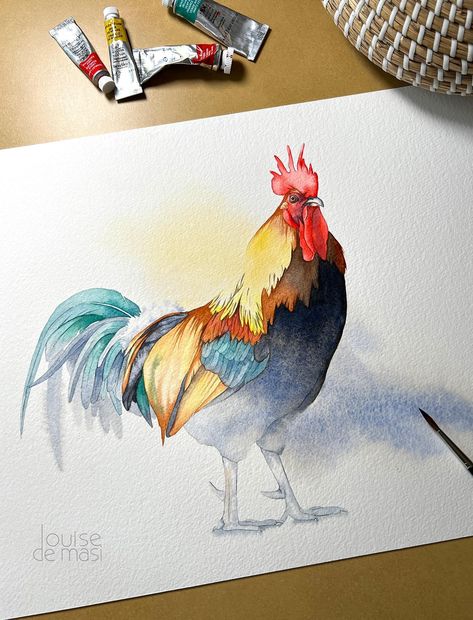 Watercolour Tutorial, Rooster Painting, Watercolor Paintings Nature, Chicken Painting, Watercolor Video, Splash Of Colour, Peacock Art, Christmas Card Art, Watercolour Inspiration