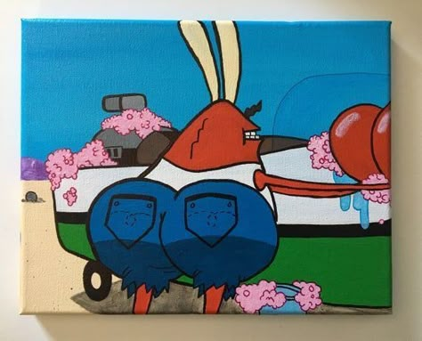 Spongebob Painting, Mr Krabs, Funny Paintings, Trippy Painting, Hippie Painting, Small Canvas Paintings, Simple Canvas Paintings, Cute Canvas Paintings, Easy Canvas Art