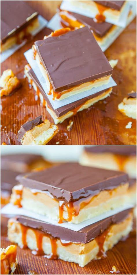 Peanut Butter Caramel Twix Bars - DIY Twix Bars with a layer of peanut butter & just dripping with salted caramel! Peanut Butter Twix, Peanut Butter Caramel, Twix Bars, Twix Bar, Butter Caramel, Averie Cooks, Peanut Butter Chips, Sweets Treats, Dessert Bars