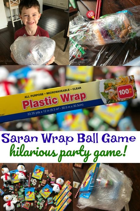 SO MUCH FUN!  Great party game with kids!!  How to Play the Plastic Saran Wrap Ball Game https://www.mamacheaps.com/2018/12/how-to-play-the-plastic-saran-wrap-ball-game.html Saran Wrap Ball Game Birthday, Plastic Wrap Ball Game For Kids, Items For Saran Wrap Ball Game, Sarah Wrap Ball Game Gift Ideas, Seran Wrap Game, Games To Play At Parties, Plastic Wrap Ball Game, Game Gift Ideas, Bday Games