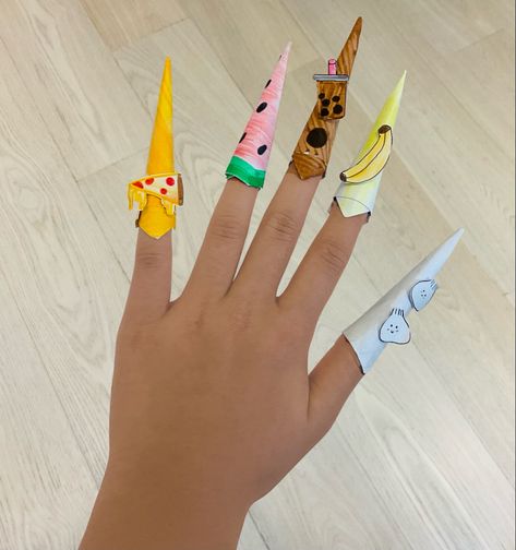 These are diy paper nails I made for my friend Origami Nails Paper, Nails Glass Paper, Paper Nails Tutorial, How To Make Paper Nails Easy, Paper Nails Ideas, How To Make Fake Nails With Paper, Paper Nails Design, Paper Claws, Nails Original