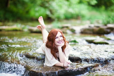 Stephanie McBee Photography | Arkansas senior photographer | senior pictures  creek pictures, water pictures, candid pictures Senior Picture Ideas With Water, Poses In Water, Creek Pictures, Water Poses, Creek Photoshoot Senior Pics, Creek Portrait Photography, Pond Photoshoot, Waterfall Senior Pictures, Creek Senior Pictures