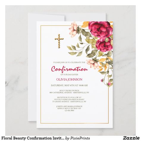 Floral Beauty Confirmation Invitation Confirmation Invitation, Confirmation Invitations, Cute Diy Room Decor, Colored Envelopes, Invitation Card Design, Diy Room, Cute Diys, Envelope Liners, Wedding Pinterest