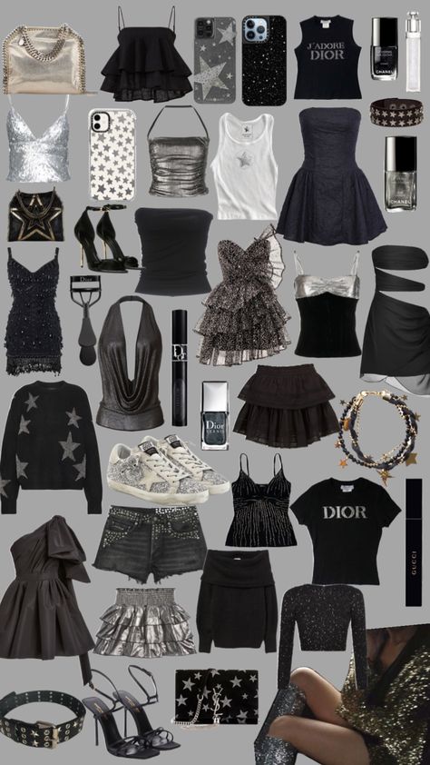 #stars #stargirl #outfitinspo #inspo #viral #like #follow #fyp #foryou #foryoupage #stars #nightclothes Downtown Going Out Outfit, Stargirl Aesthetic Dress, Stargirl Winter Outfits, Stargirl Prom Dress, Silver Clothes Aesthetic, Stargirl Shoes, Stargirl Essentials, Stargirl Party Outfits, Stargirl Everyday Outfits