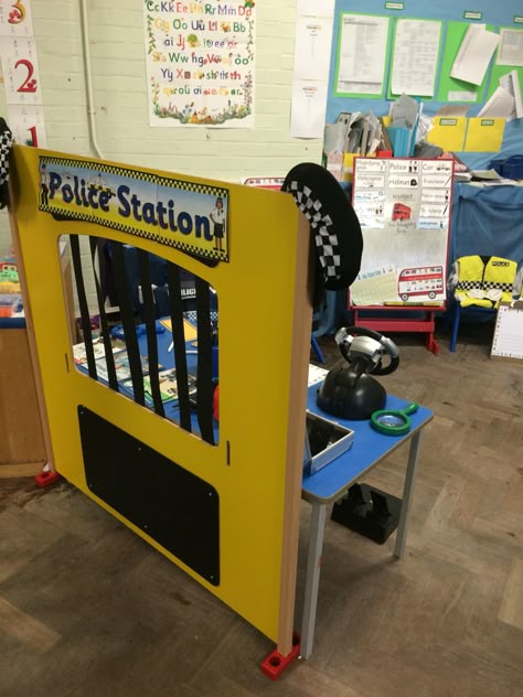 Police station early years Police Station Activities For Preschool, Dramatic Play Police Station, Police Station Role Play Eyfs, Police Dramatic Play Preschool, Police Station Dramatic Play Preschool, Police Role Play Eyfs, Police Station Role Play, Police Pretend Play, Police Theme Preschool