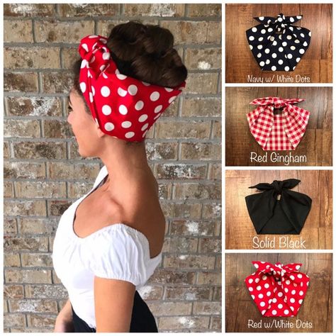 Extra Wide Miranda Retro Hair Wrap Head Scarf Self Tie | Etsy Cabelo Pin Up, Tie Knot Styles, Wrap Head Scarf, Pinup Vintage, Rockabilly Hair, Mode Turban, Hair Scarf Styles, Scarf Tie, Head Scarf Styles