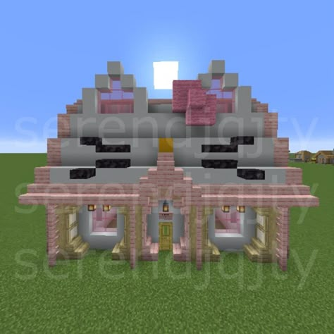 Minecraft Stores Building Ideas, Kawaii Mc Builds, Keroppi Minecraft House, Sanrio Houses Minecraft, Kuromi Minecraft Build, Sanrio Characters Minecraft, Hello Kitty Statue Minecraft, Pompompurin Minecraft House, Mincraft Idea Houses Hello Kitty