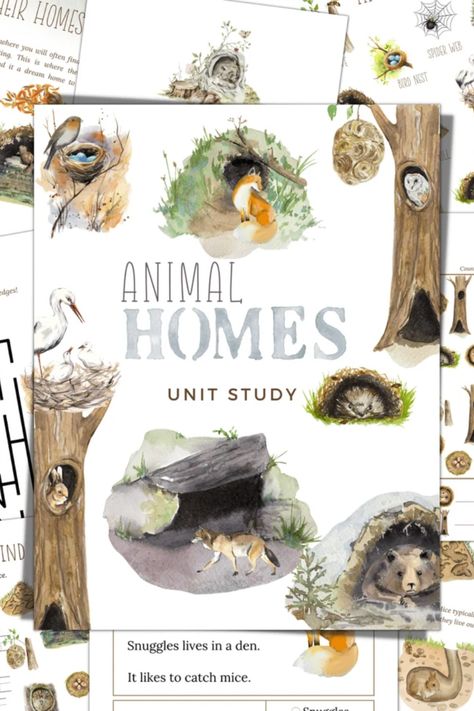 ANIMAL HOMES Unit Study, Nature Study, Science, Handwriting, Homeschool Printable Spring Unit Study, Mammal Unit Study, Animals And Their Homes, Science Unit Studies, Animals That Hibernate, Unit Study Ideas, Animal Homes, Study Science, Science Homeschool