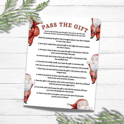 Pass The Present Game Christmas, Pass The Present Game, Pass The Prize Game, Pass The Gift Game, Christmas Group Games, Holiday Games, Game Pass, Christmas Party Games, Game Printable