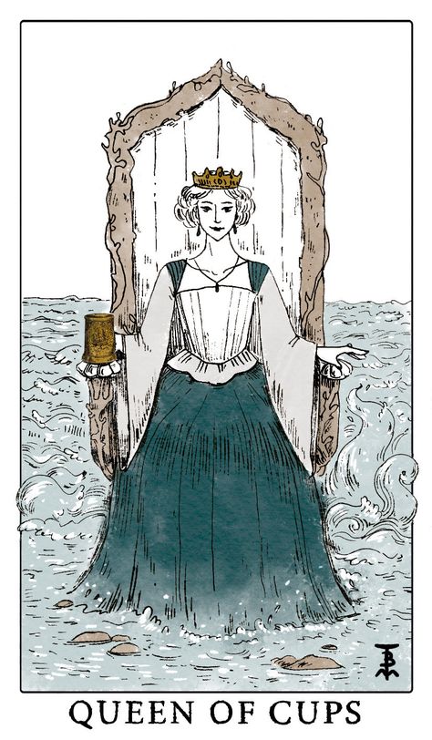 Tarot Queen Of Cups, Queen Of Cups Tarot, Queen Of Cups, Cup Tattoo, Tarot Tattoo, Cups Tarot, The Tempest, Cup Art, Small Canvas