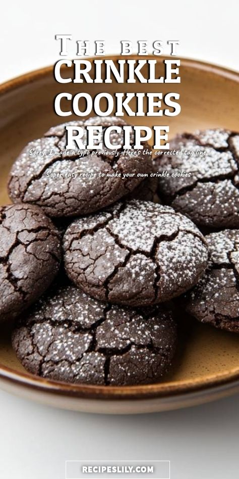 I can't get enough of these delicious crinkle cookies! They're super easy to make and perfect for any occasion. The rich chocolate flavor combined with a light dusting of powdered sugar makes for the ultimate treat. Let me show you how to whip these up and impress your friends and family! Chocolate Crinkles Recipe, Chocolate Crinkle Cookies Recipe, Crackle Cookies, Surprise Cookie, Soft Cookie Recipe, Crinkle Cookies Recipe, Chocolate Crinkle, Holiday Sweets, Chocolate Crinkle Cookies