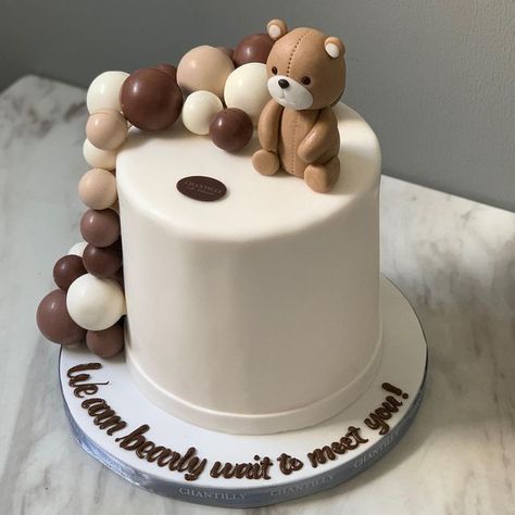 Mary Shane Delos Reyes on Instagram: "#brownbear #chocolate #ball #brown #birthday #cake #cakedesign #cakedecorating #cakesofinstagram" White And Brown Cake Design, Brown Birthday Cake, Comic Cake, Brown Cake, Second Birthday Cakes, Chocolate Ball, Cradle Ceremony, Quince Decorations, Ice Cake